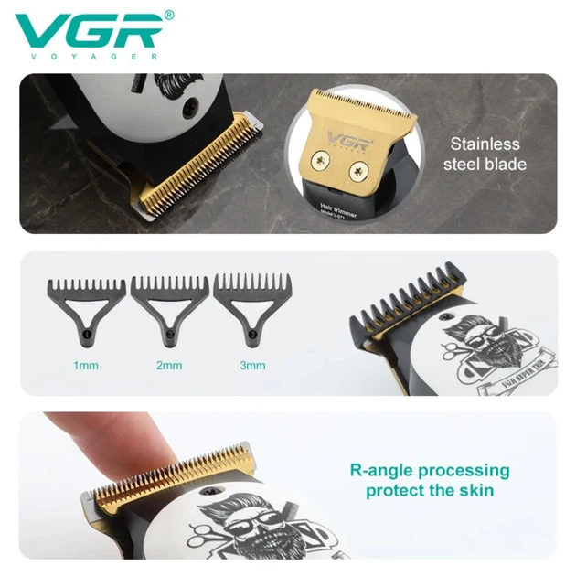 Акумуляторна машинка триммер для стрижки волосся голови, бороди, бакенбард, брів VGR V-971 з LED-дисплеєм та насадками Білий - изображение 2