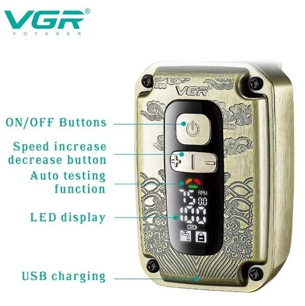 Професійна водонепроникна IPX6 електробритва з триммером для окантовки та USB VGR V-337 Pro Золотистий + Щітка - Фото 4 Професійна водонепроникна IPX6 електробритва з триммером для окантовки та USB VGR V-337 Pro Золотистий + Щітка - изображение 4