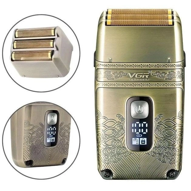 Професійна водонепроникна IPX6 електробритва для стрижки бороди та вусів з USB VGR V-335 Pro Золотистий + Чохол для зберігання - изображение 3