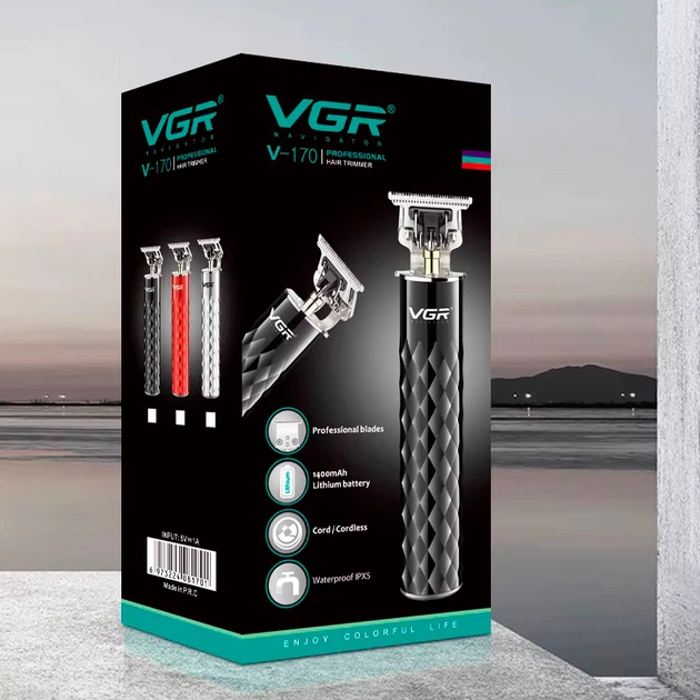 Акумуляторна машинка триммер для стрижки бороди та вусів з USB VGR V-170 Pro Чорний + Олія - изображение 9
