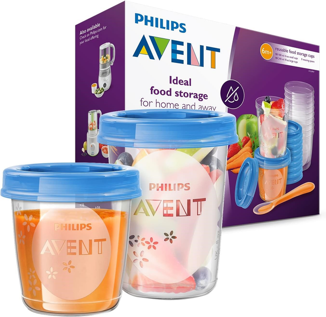 Zestaw pojemnikow do przechowywania pokarmow Philips Avent SCF721/20 10 x 180 ml + 10 x 240 ml z zakrętkami + 1 łyżeczka (8710103671800) - obraz 1