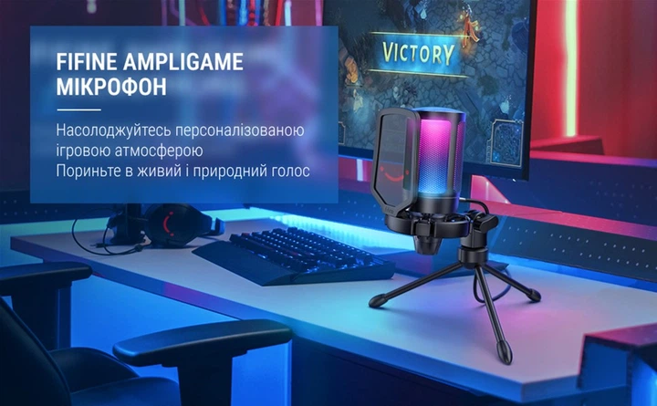 Микрофон конденсаторный настольный игровой FIFINE A6V AMPLIGAME (A6V) с поп-фильтром / Black - изображение 9