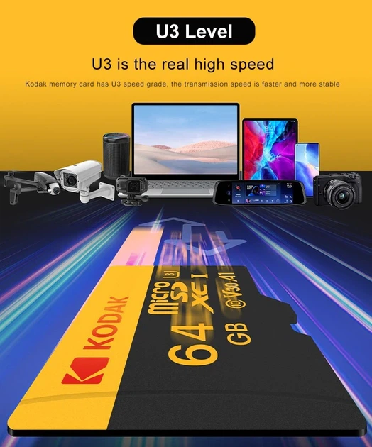Kodak Micro SD Card Memory Card Class 10 64GB U3 4K High Speed Cartao De Memoria Flash - Фото 1 Kodak Micro SD Card Memory Card Class 10 64GB U3 4K High Speed Cartao De Memoria Flash - изображение 1