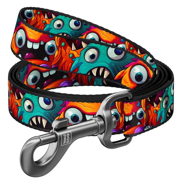 Фото - Поводок Waudog Повідець нейлоновий Nylon малюнок "Зубасті монстри" S 340-4048