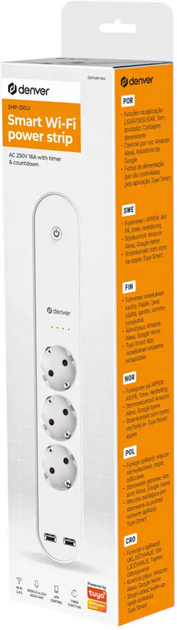 Listwa zasilająca Denver 3in1 + 2x USB 1.5 m White (SHP-310U) - obraz 3