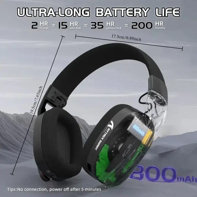 Беспроводные игровые наушники Attack Shark L90 Tri-Mode с микрофоном (Черные, BT/2.4G/AUX, 40 мм) - изображение 4