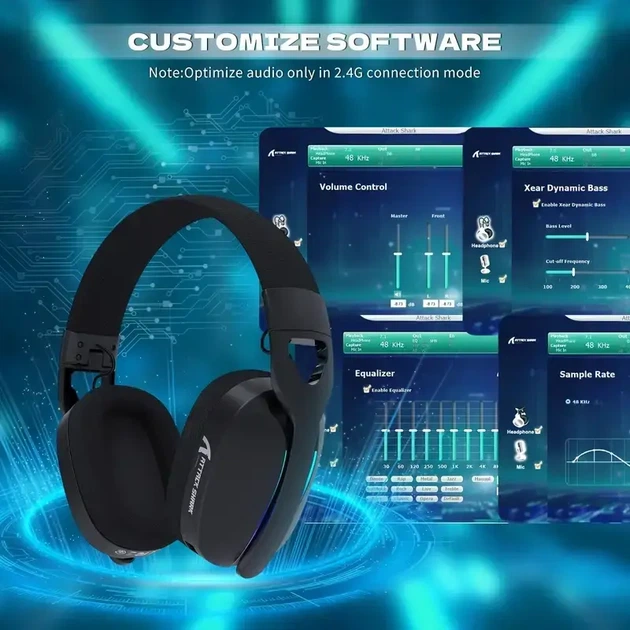 Беспроводные игровые наушники Attack Shark L90 Tri-Mode с микрофоном (Черные, BT/2.4G/AUX, 40 мм) - изображение 5