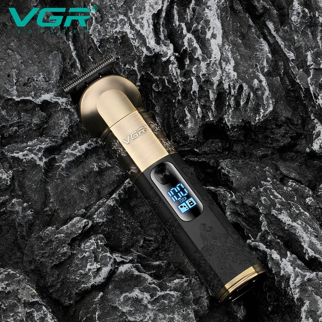 Акумуляторний триммер для стрижки бороди та вусів з USB та LED-дисплеєм VGR V-296 Pro Золотистий + Олія - изображение 7