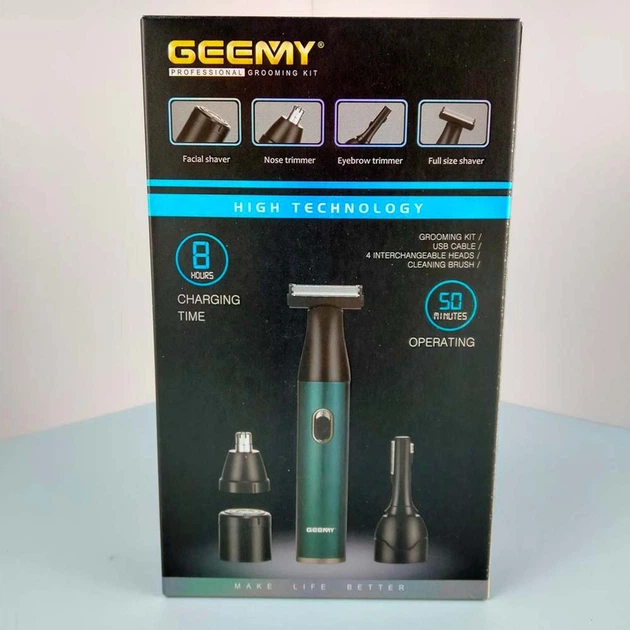 Бритва-триммер 4в1 Geemy GM-3151 Зелений + 4 насадки - изображение 8