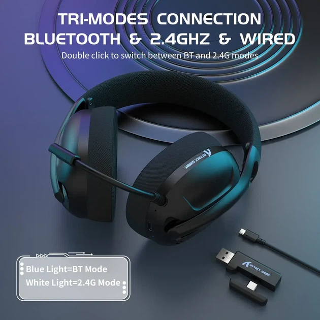 Беспроводные игровые наушники ATTACK SHARK L80 (Bluetooth 5.3, 2.4G, черные) - изображение 2