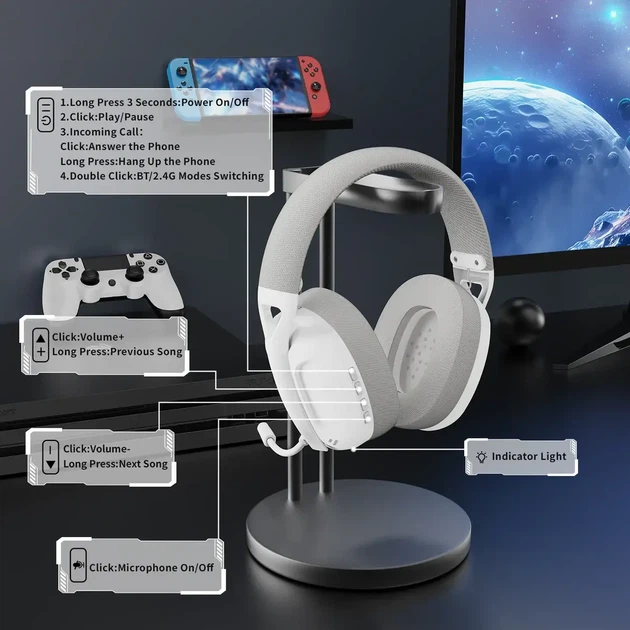 Безпровідні ігрові навушники ATTACK SHARK L80 (Bluetooth 5.3, 2.4G, білі) - зображення 5