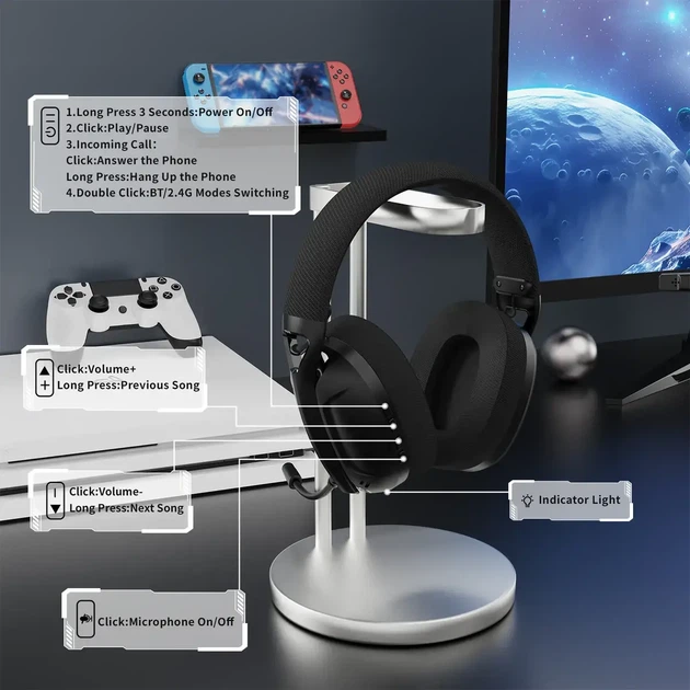 Беспроводные игровые наушники ATTACK SHARK L80 (Bluetooth 5.3, 2.4G, черные) - изображение 7