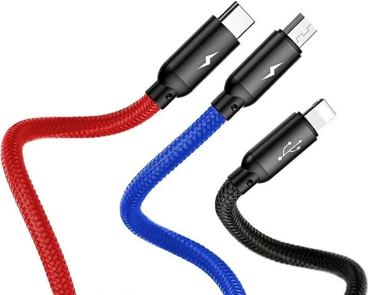 Кабель Baseus Three Primary Colors USB  to USB Type-C + Lightning + microUSB 0.3 м 3.5A Black (CAMLT-ASY01) - зображення 5