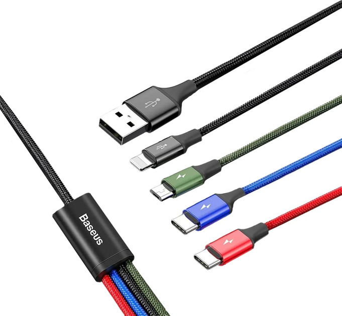 Кабель Baseus Fast 4-in-1 USB to Lightning+ 2x USB-C + MicroUSB 3.5A 1.2 м Black (CA1T4-B01) - зображення 3