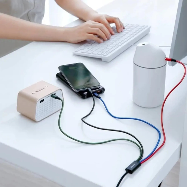 Кабель Baseus Fast 4-in-1 USB to Lightning+ 2x USB-C + MicroUSB 3.5A 1.2 м Black (CA1T4-B01) - зображення 6