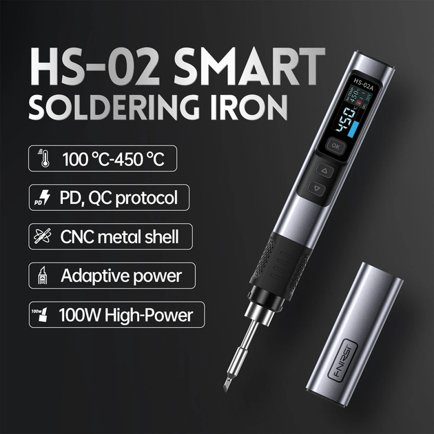 Портативный паяльник FNIRSI HS02A 100Вт 5-20В 100-450°C паяльная станция USB паяльник - изображение 5