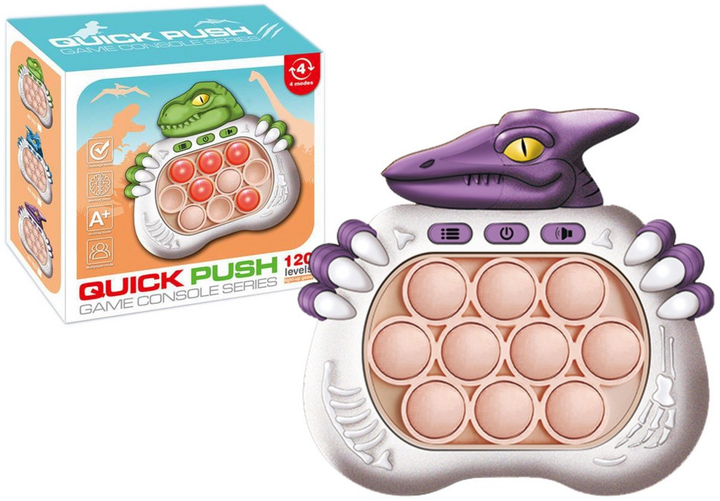 Сенсорна гра Lean Toys Pop-it Консоль Динозавр Фіолетова (5905991013792) - зображення 1