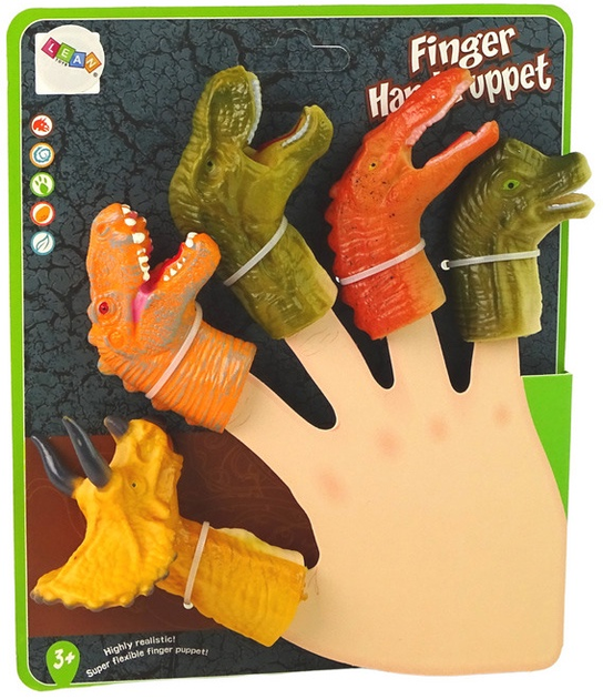 Zestaw pacynek na palec Lean Toys Dinozaury Kolorowe 5 szt 15297 (5905515356831) - obraz 1