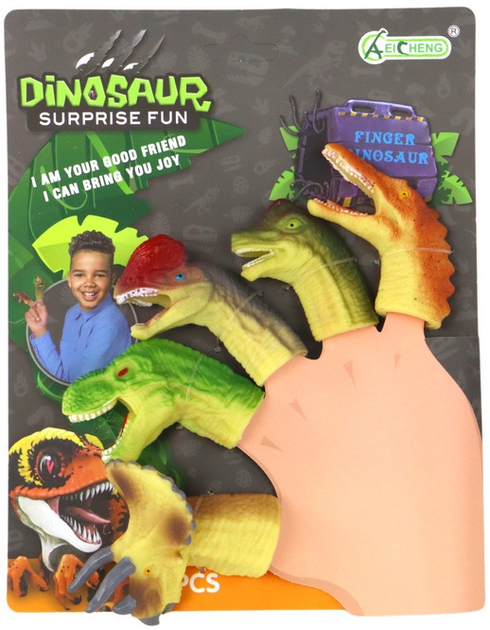Zestaw pacynek na palec Lean Toys Dinozaury Kolorowe 5 szt 16693 (5905884452790) - obraz 1