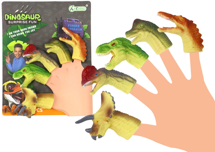 Zestaw pacynek na palec Lean Toys Dinozaury Kolorowe 5 szt 16693 (5905884452790) - obraz 2