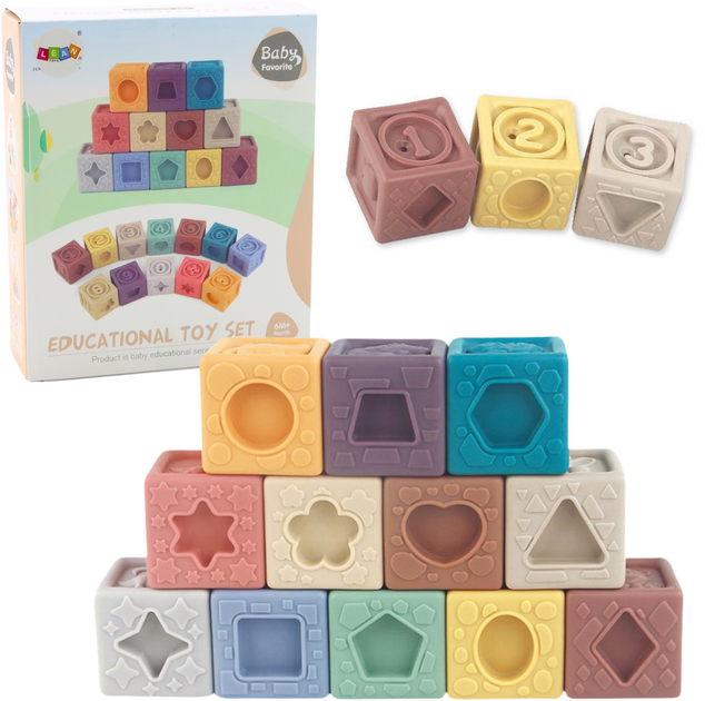 Klocki miękkie Lean Toys edukacyjne sensoryczne 12 elementów 24698 (5905991057482) - obraz 2