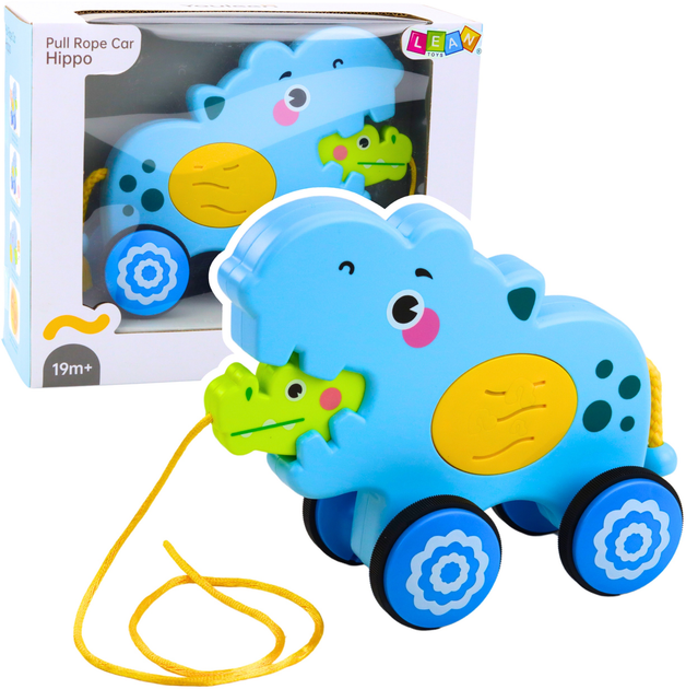 Zabawka do ciągnięcia na sznurku LEAN Toys Hipopotam z dźwiękami Niebieska 24613 (5905991057406) - obraz 2
