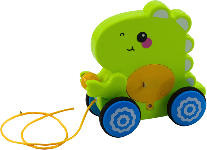 Zabawka do ciągnięcia na sznurku LEAN Toys Dinozaur z grzechotką Zielona 24614 (5905991057413) - obraz 4