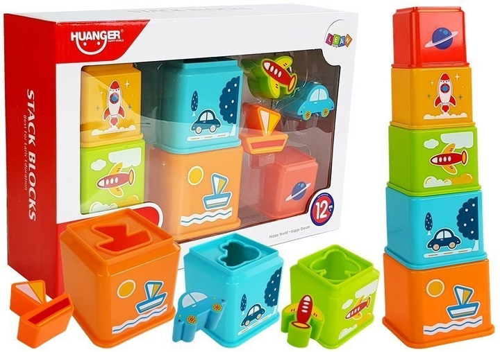 Квадратна пірамідка-сортер LEAN Toys із зображеннями транспорту 7156 (5905323218475) - зображення 2