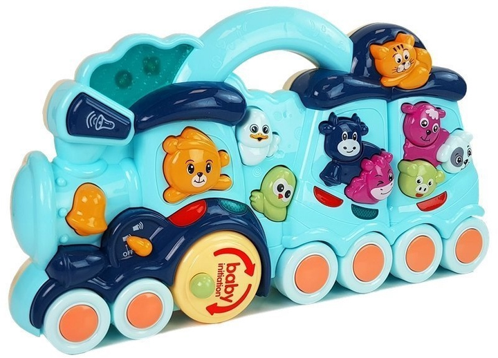 Zabawka interaktywna dla dzieci LEAN Toys Lokomotywa z odgłosami i dźwiękami zwierząt Niebieska 8497 (5903802458862) - obraz 3