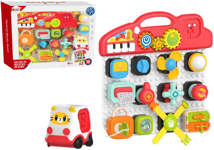 Tablica sensoryczna interaktywna dla dzieci LEAN Toys z panelem edukacyjnym i pianinkiem 15 elementów 18007 (5905991013969) - obraz 2