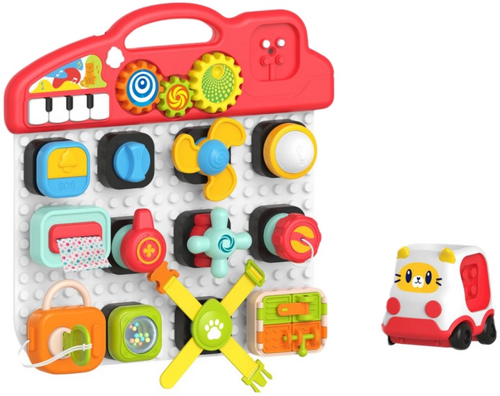 Tablica sensoryczna interaktywna dla dzieci LEAN Toys z panelem edukacyjnym i pianinkiem 15 elementów 18007 (5905991013969) - obraz 3