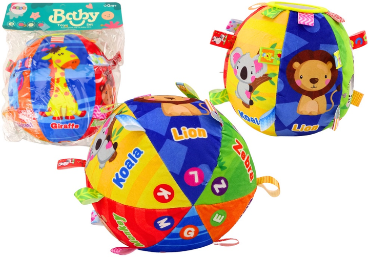 М'який розвиваючий плюшевий м'яч LEAN Toys Тварини з брязкальцем сенсорний 18 см 18075 (5905991014614) - зображення 2