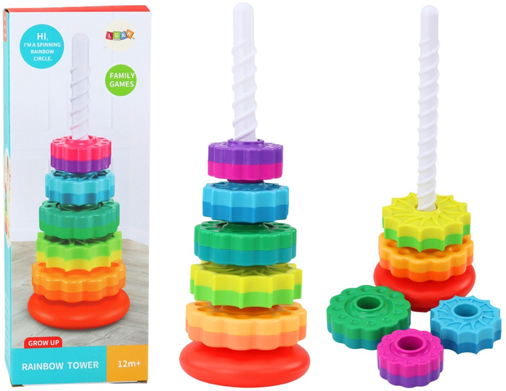 Сортер обертова пірамідка LEAN Toys з пазлом Веселкова вежа 36 см 6 шт 19701 (5905991010760) - зображення 2