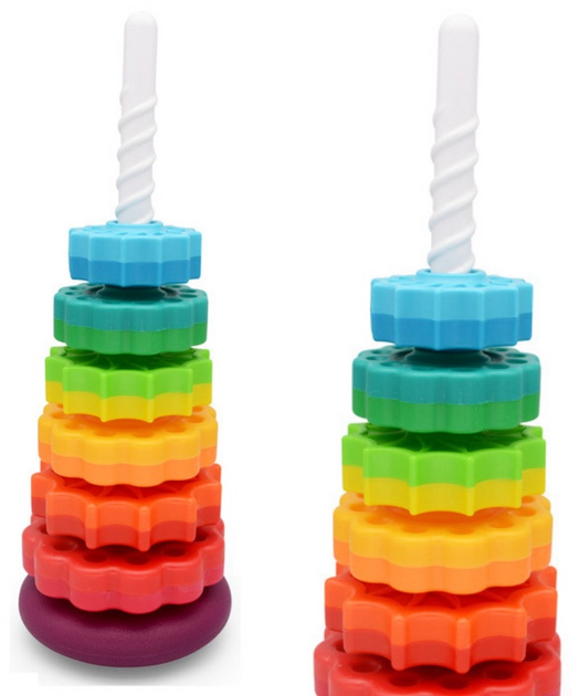 Piramida-sorter z układanką LEAN Toys Wieża tęczowa 6 elementów 21058 (5905991036241) - obraz 3