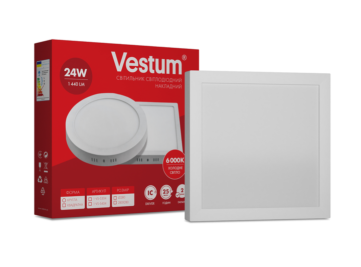 Квадратний світлодіодний накладний світильник Vestum 24W 6000K 220V 1-VS-5404 - Фото 1 Квадратний світлодіодний накладний світильник Vestum 24W 6000K 220V 1-VS-5404 - зображення 1