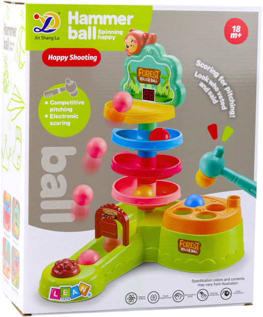 Tor dla kulek interaktywny LEAN Toys z katapultą i młotkiem 22855 (5905991052043) - obraz 1