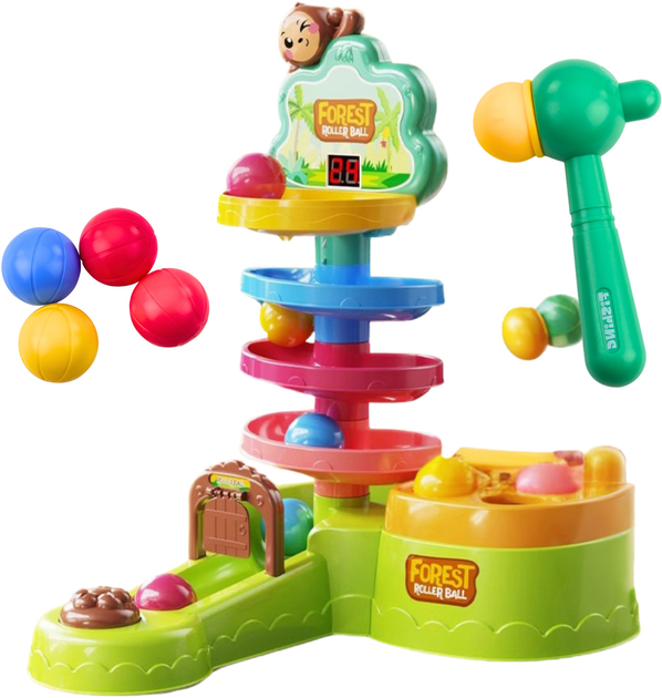Tor dla kulek interaktywny LEAN Toys z katapultą i młotkiem 22855 (5905991052043) - obraz 3