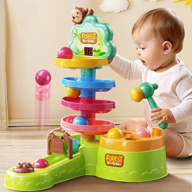 Tor dla kulek interaktywny LEAN Toys z katapultą i młotkiem 22855 (5905991052043) - obraz 5