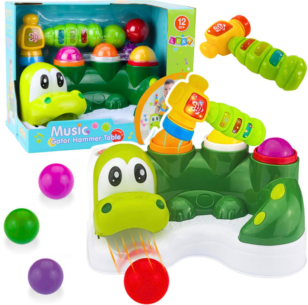Gra interaktywna zręcznościowa zbijak piłeczek LEAN Toys Krokodyl ze zjeżdżalnią i młotkiem 22871 (5905991052203) - obraz 2