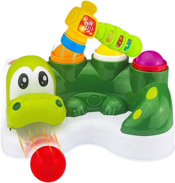 Gra interaktywna zręcznościowa zbijak piłeczek LEAN Toys Krokodyl ze zjeżdżalnią i młotkiem 22871 (5905991052203) - obraz 3