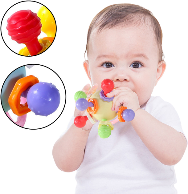 Gryzak-zabawka sensoryczna dla niemowląt LEAN Toys z grzechotką Kolorowa 25051 (5905991061113) - obraz 3