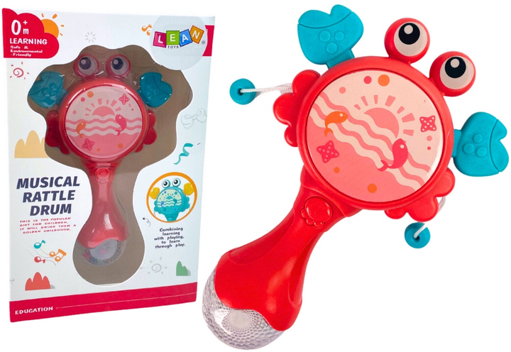 Grzechotka-bębenek LEAN Toys Krab ze światełkami i melodią Czerwony 12072 (5904665997789) - obraz 2