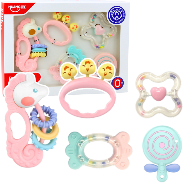 Набір сенсорних брязкалець і мошок для малюків LEAN Toys рожева 5 шт 22784 (5905991051336) - зображення 2