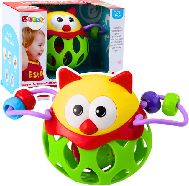 Piłka miękka sensoryczna LEAN Toys Sowa z grzechotką Zielona 22792 (5905991051411) - obraz 2