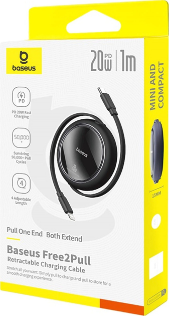 Kabel Baseus Free2Pull USB Type-C - Lightning 1 m 20 W Black (AT6932172661359) - obraz 8
