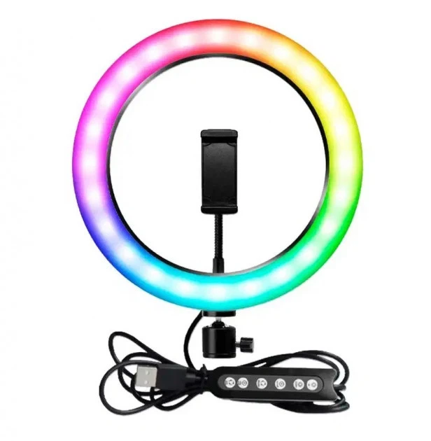 Кольцевая светодиодная лампа RGB MJ26 26 см 40 режимов яркость регулируемая - Фото 4 Кольцевая светодиодная лампа RGB MJ26 26 см 40 режимов яркость регулируемая - изображение 4