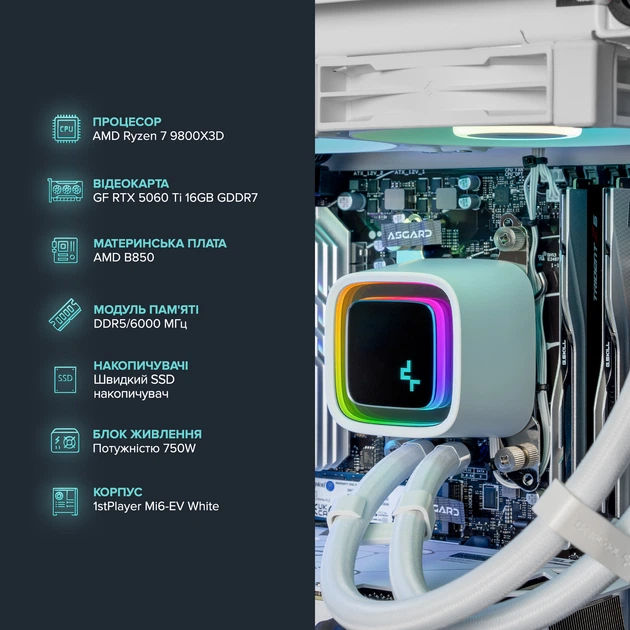 Ігровий комп'ютер ASGARD Ran (A98X3D.64.S15.56T.5772) / AMD Ryzen 7 9800X3D (4.7–5.2 ГГц) / RAM 64 ГБ / SSD 1.5 ТБ / NVIDIA GeForce RTX 5060 Ti 16 ГБ - изображение 3