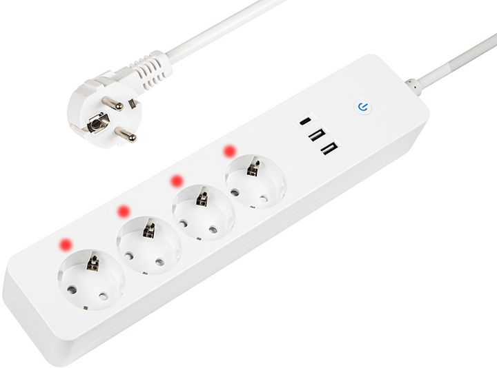 Listwa przeciwprzepięciowa Blow 2 x USB+USB-C WiFi TUYA 4 gniazda 1.5 m White (5900804135791) - obraz 1