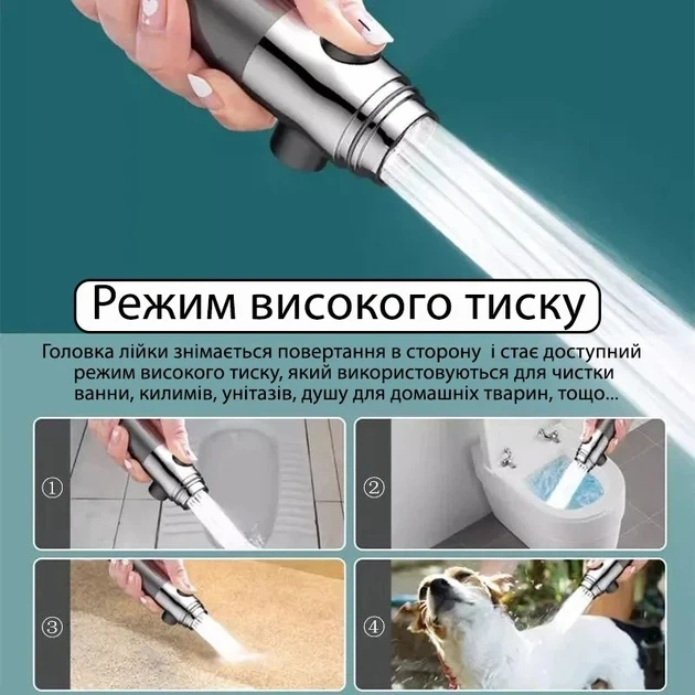 Душевая насадка массажная лейка для душа Turbocharged shower head 4в1 силиконовые массажные шипы - изображение 4