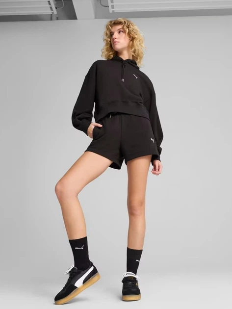 Bluza damska z kapturem Puma Wardrobe Ess Relaxed Cropped Hoodie Tr 62974601 M Czarna (4067983650840) - obraz 3